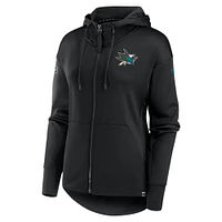 Sweat à capuche entièrement zippé Fanatics pour femmes, San Jose Sharks Authentic Pro Scuba, noir