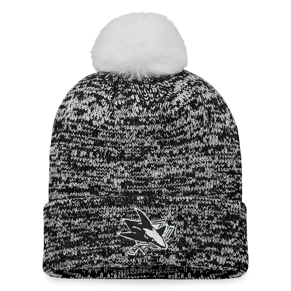 Women's Fanatics Black San Jose Sharks Glimmer Cuffed Knit Hat with Pom