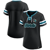 Women's Fanatics Black San Jose Sharks Iconic Athena Lace-Up T-Shirt