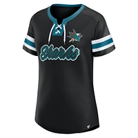 Women's Fanatics Black San Jose Sharks Iconic Athena Lace-Up T-Shirt