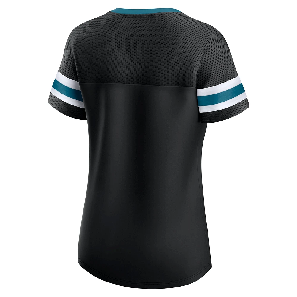 Women's Fanatics Black San Jose Sharks Iconic Athena Lace-Up T-Shirt