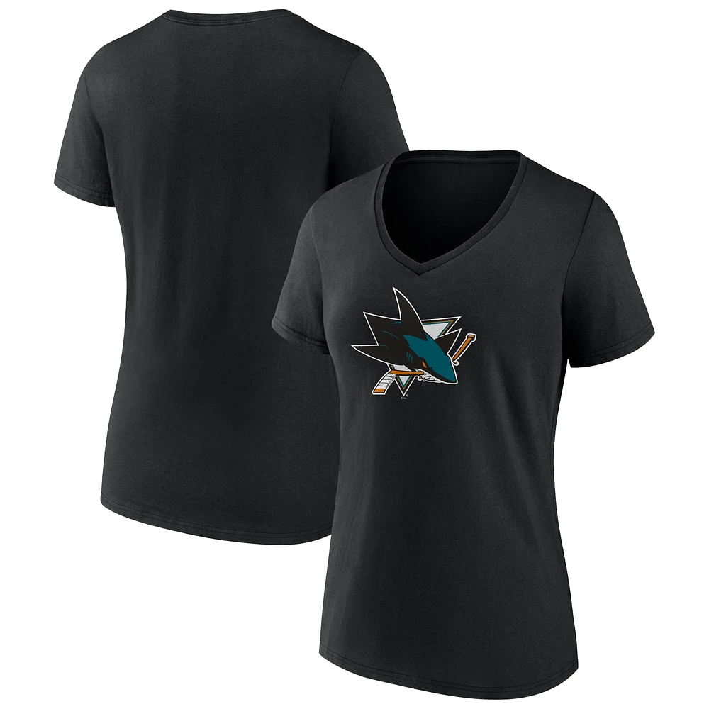 T-shirt à col en V avec logo principal de l'équipe des Sharks San Jose Fanatics pour femmes, noir