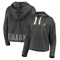 Women's Fanatics Heathered Charcoal San Jose Sharks Cropped Raw Edge Pullover Hoodie