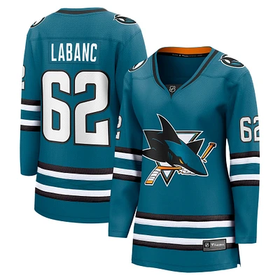 Fanatics pour femmes Kevin Labanc Teal San Jose Sharks Maillot de joueur échappé à domicile