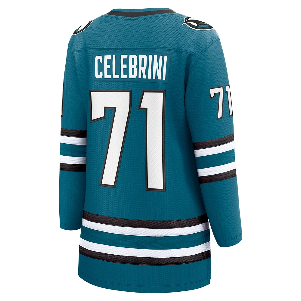 Women's Fanatics Macklin Celebrini Teal San Jose Sharks  Home Breakaway Jersey