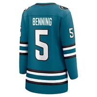 Fanatics pour femmes Matt Benning Teal San Jose Sharks Maillot de joueur échappé à domicile