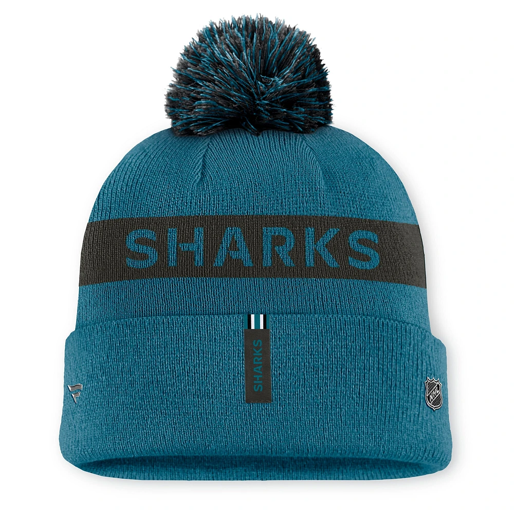 Bonnet en tricot à revers avec pompon authentique Pro Rink des Sharks de San Jose pour femmes Fanatics Teal/Black