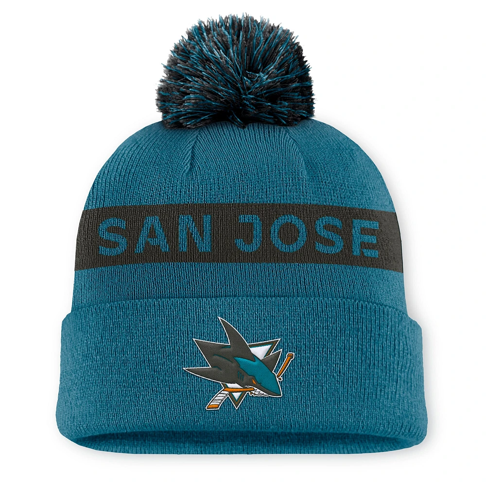 Bonnet en tricot à revers avec pompon authentique Pro Rink des Sharks de San Jose pour femmes Fanatics Teal/Black