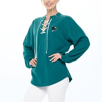 Women's Fanatics Teal San Jose Sharks Spirit Lace-Up V-Neck Long Sleeve Jersey T-Shirt