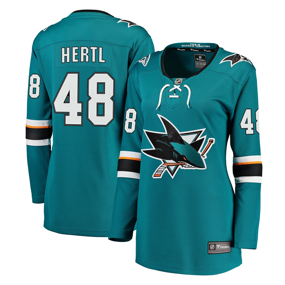 Maillot de joueur échappé Tomas Hertl San Jose Sharks Fanatics pour femmes, sarcelle