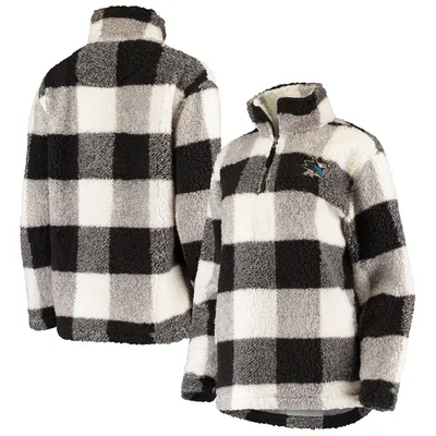 San Jose Sharks G-III 4Her by Carl Banks Women's Plaid Sherpa Quarter-Zip Jacket - Black/White