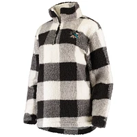 Veste à carreaux Sherpa quart de zip G-III 4Her par Carl Banks pour femmes, noir/blanc, San Jose Sharks