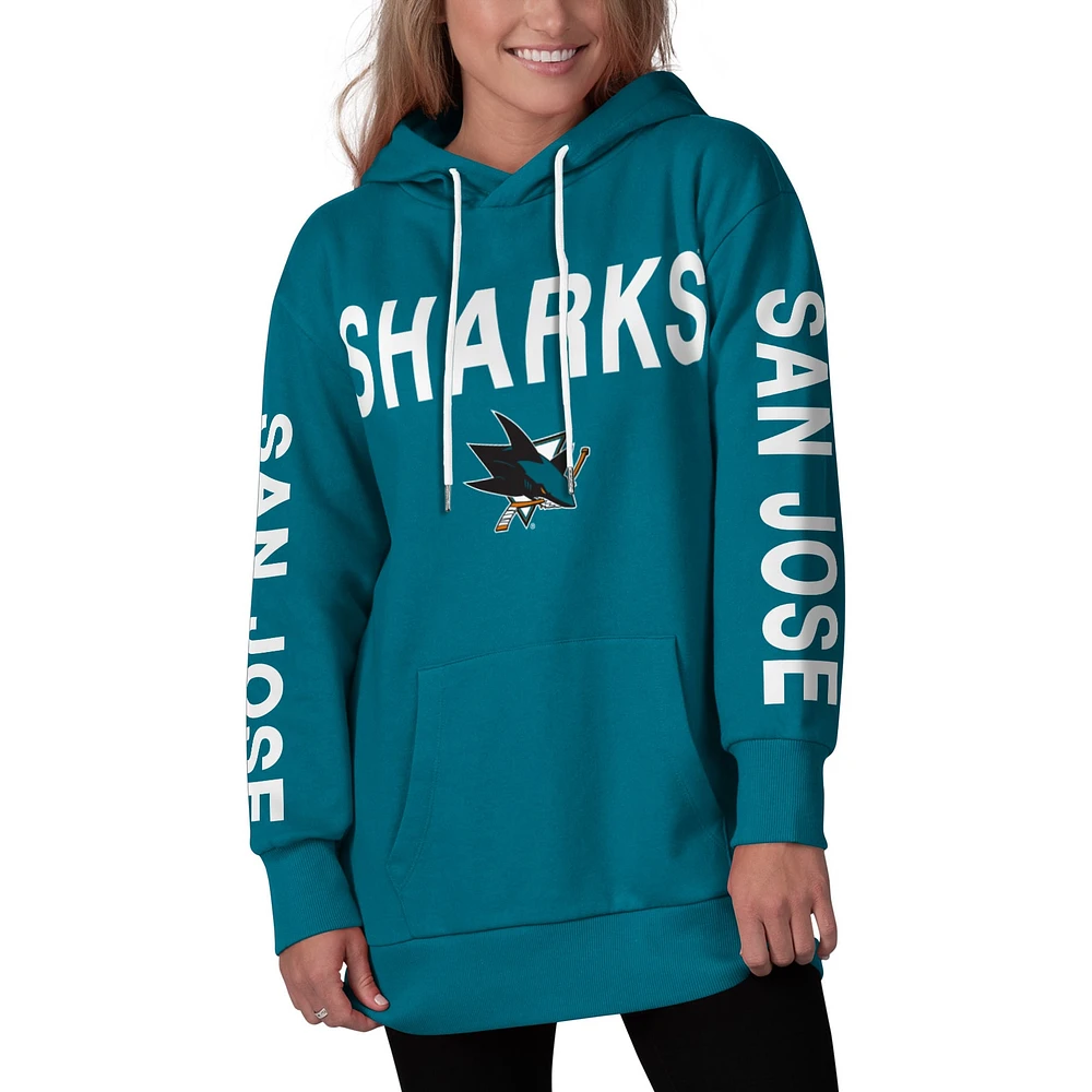 Women's G-III 4Her by Carl Banks Teal San Jose Sharks Extra Inning Pullover Hoodie