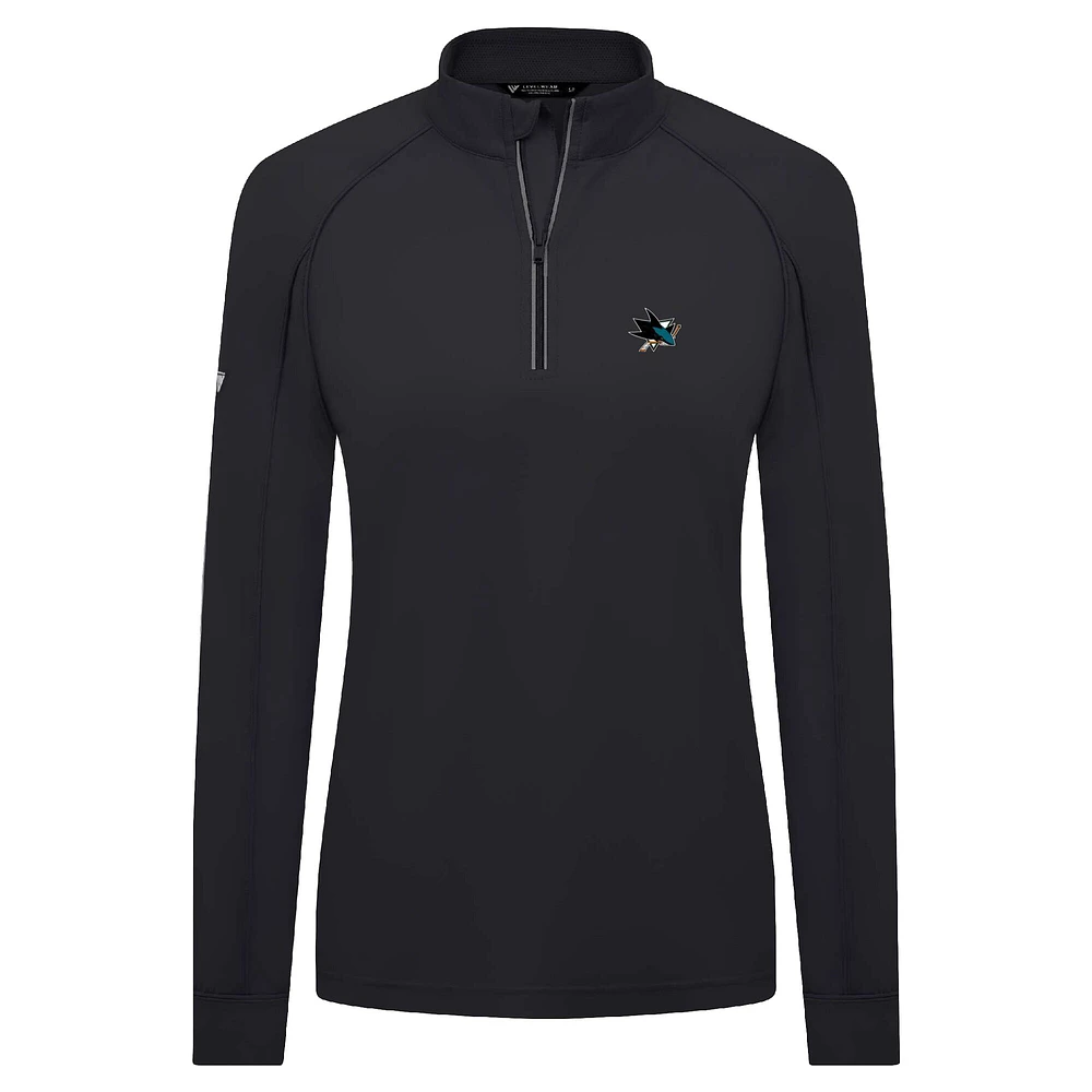 Haut à glissière quart de tour Kinetic Insignia Core Raglan pour femme Levelwear noir des Sharks San Jose