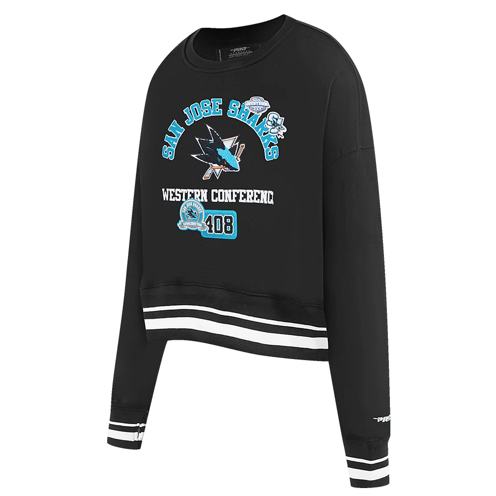 Women's Pro Standard  Black San Jose Sharks Area Code Cropped Pullover Sweatshirt