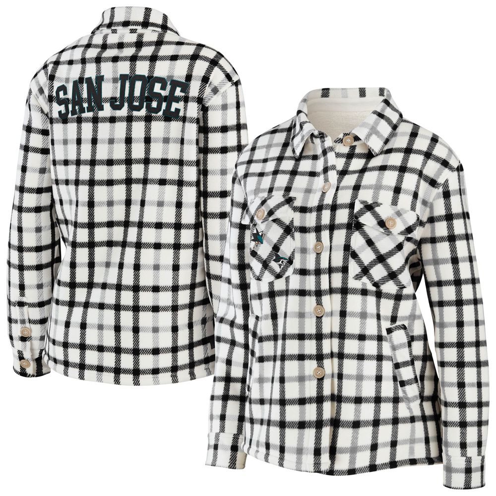 Women's WEAR by Erin Andrews Oatmeal San Jose Sharks Plaid Button-Up Shirt Jacket