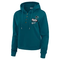 Women's WEAR by Erin Andrews  Teal San Jose Sharks Waffle-Knit Pullover Hoodie