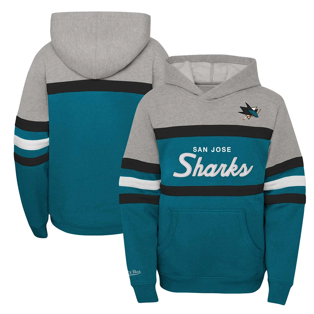 Sweat à capuche Mitchell & Ness pour jeunes, entraîneur-chef des Sharks de San Jose, bleu sarcelle