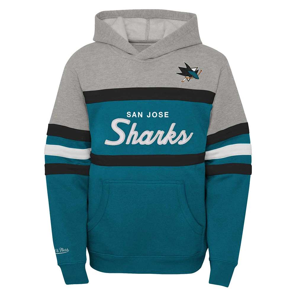 Sweat à capuche Mitchell & Ness pour jeunes, entraîneur-chef des Sharks de San Jose, bleu sarcelle