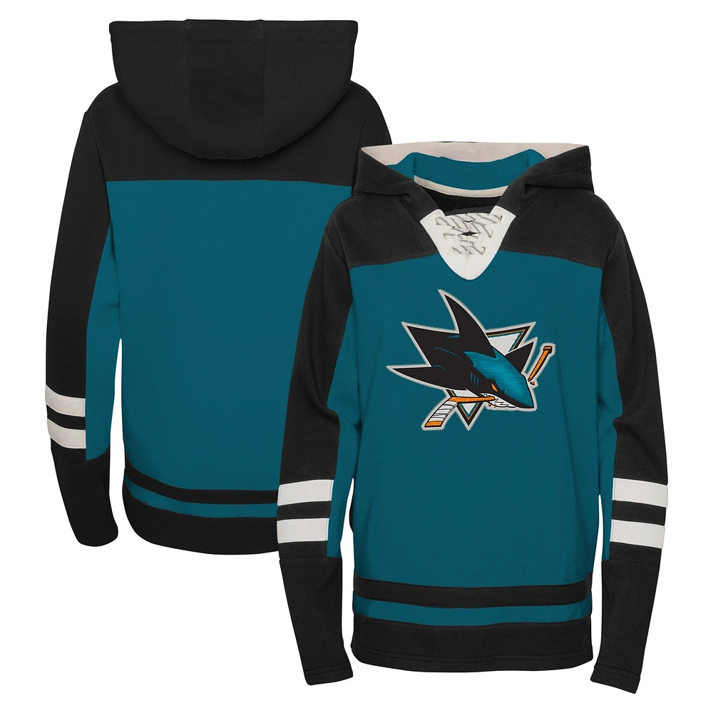 Sweat à capuche lacets et col en V pour jeunes, bleu sarcelle, San Jose Sharks, Ageless Revisited