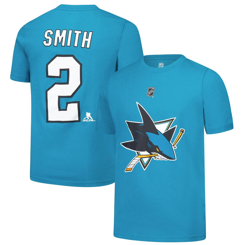 T-shirt Will Smith Teal pour jeune joueur des Sharks de San Jose avec nom et numéro