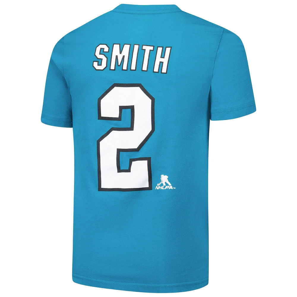 T-shirt Will Smith Teal pour jeune joueur des Sharks de San Jose avec nom et numéro