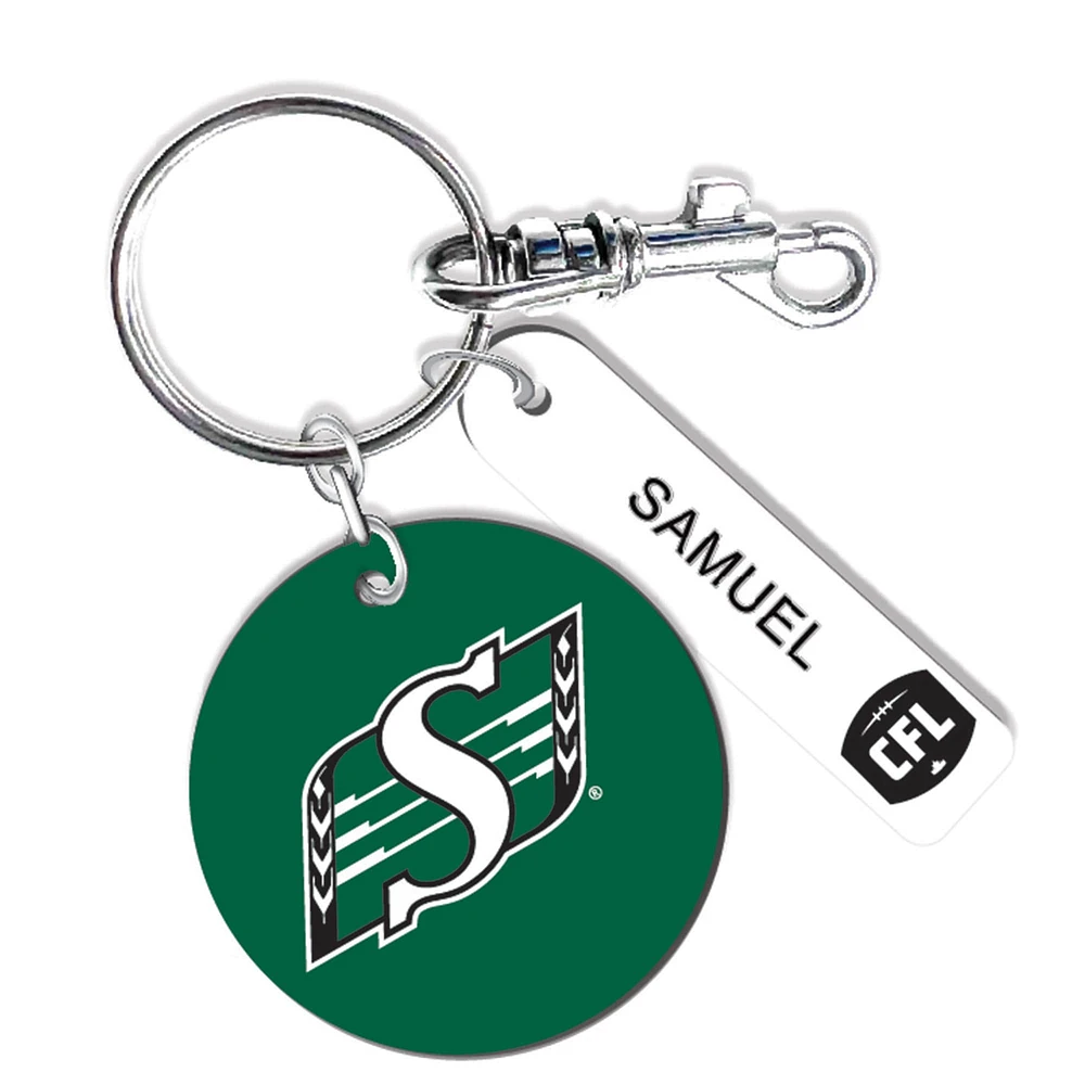 Saskatchewan Roughriders Personalized Leather Round Keychain