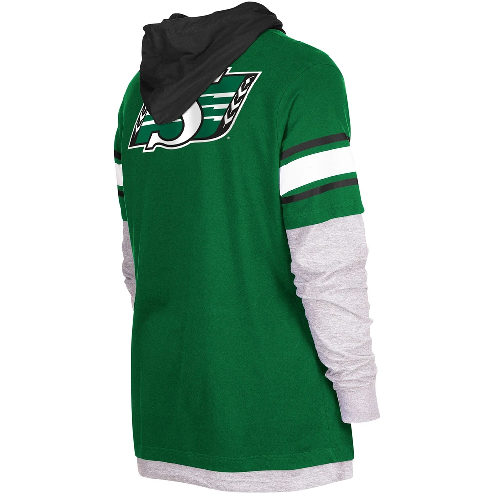 Men's 5th & Ocean by New Era Green Saskatchewan Roughriders Twofer Pullover Hoodie