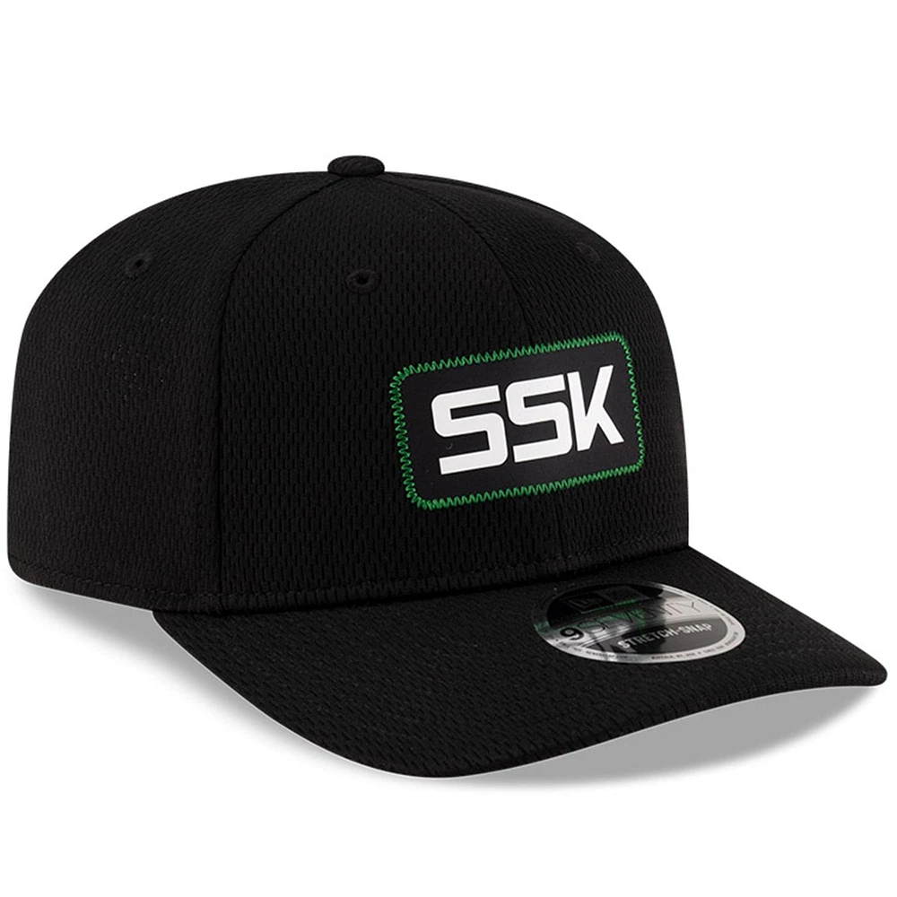 Men's New Era Black Saskatchewan Roughriders Sideline 9SEVENTY Stretch-Snap Hat