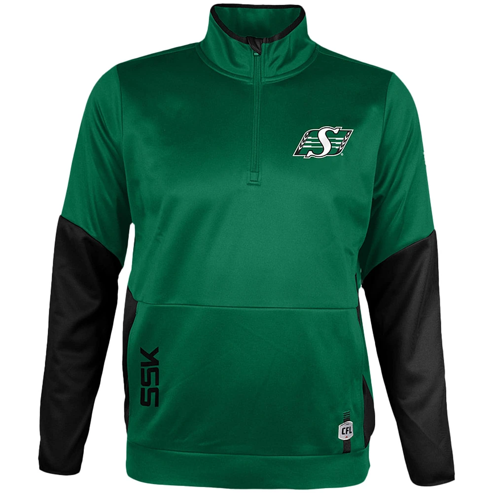 Men's New Era Green Saskatchewan Roughriders Sideline Performance Fleece Quarter-Zip Top
