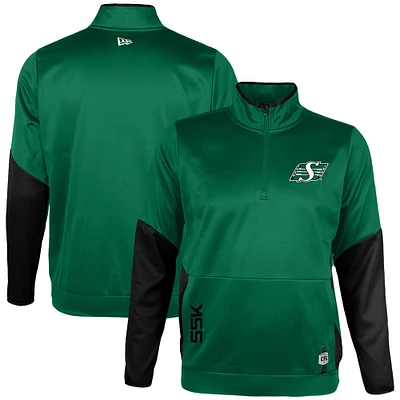 Men's New Era Green Saskatchewan Roughriders Sideline Performance Fleece Quarter-Zip Top