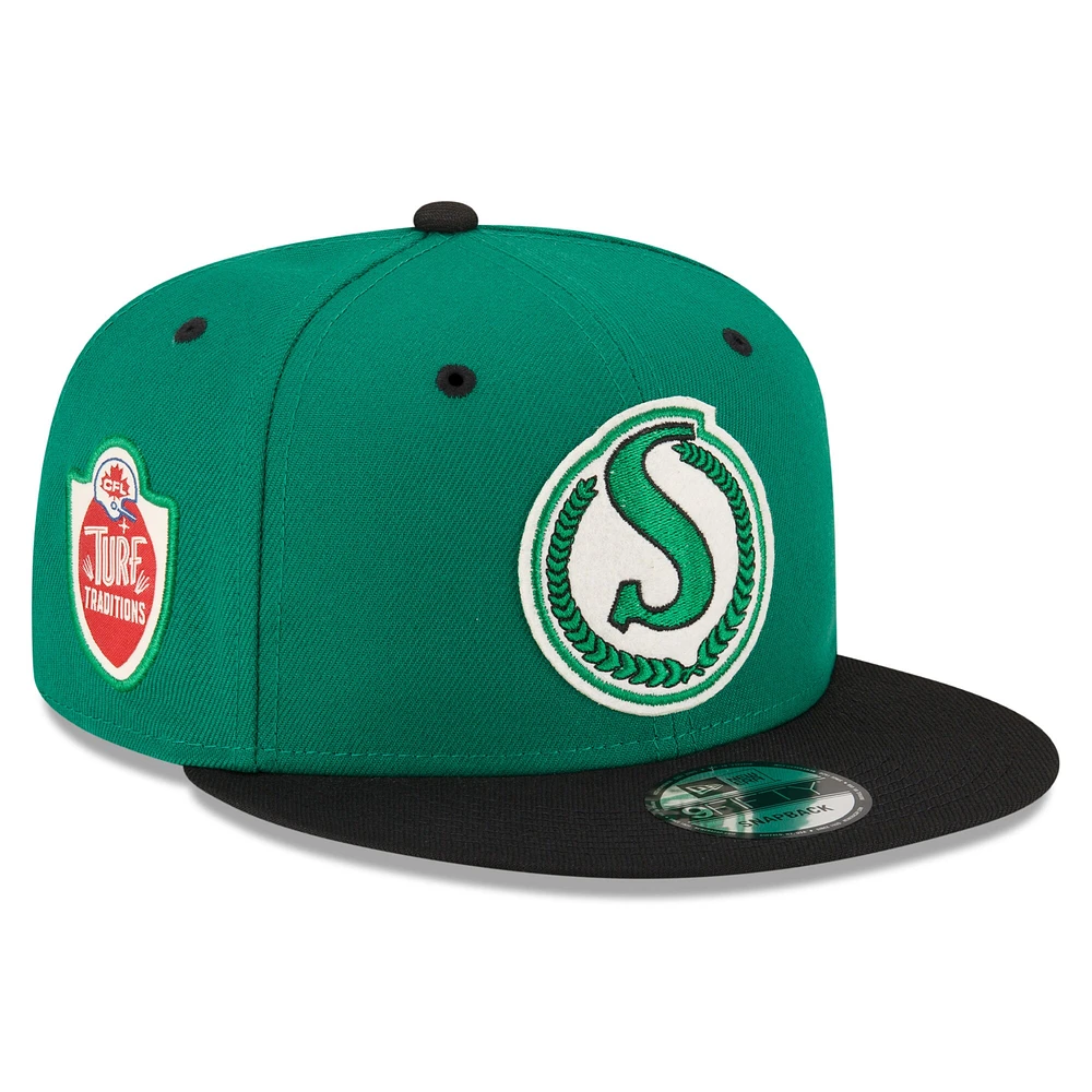 Casquette Snapback 9FIFTY verte des Roughriders de la Saskatchewan New Era pour hommes