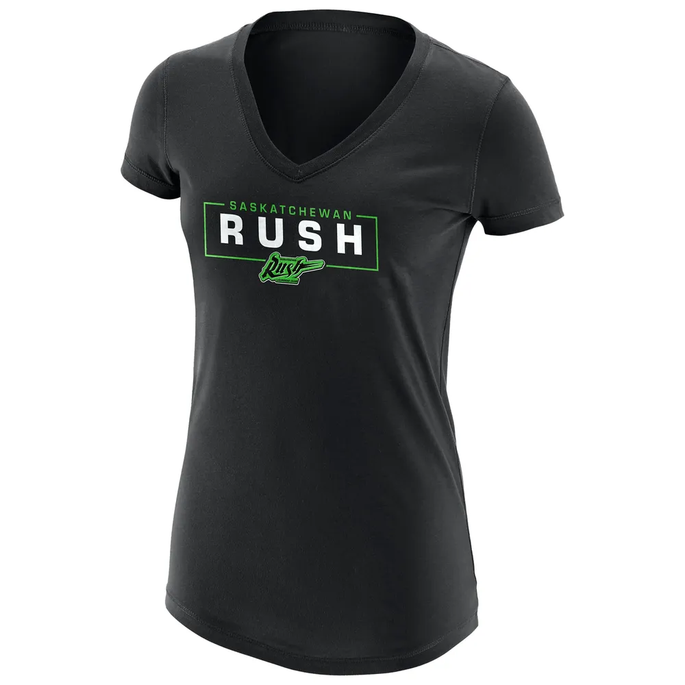 T-shirt noir à encolure en V avec logo principal Saskatchewan Rush pour femmes