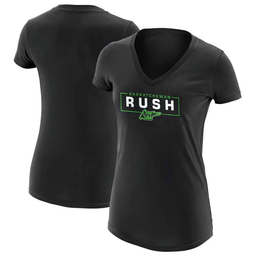 T-shirt noir à encolure en V avec logo principal Saskatchewan Rush pour femmes