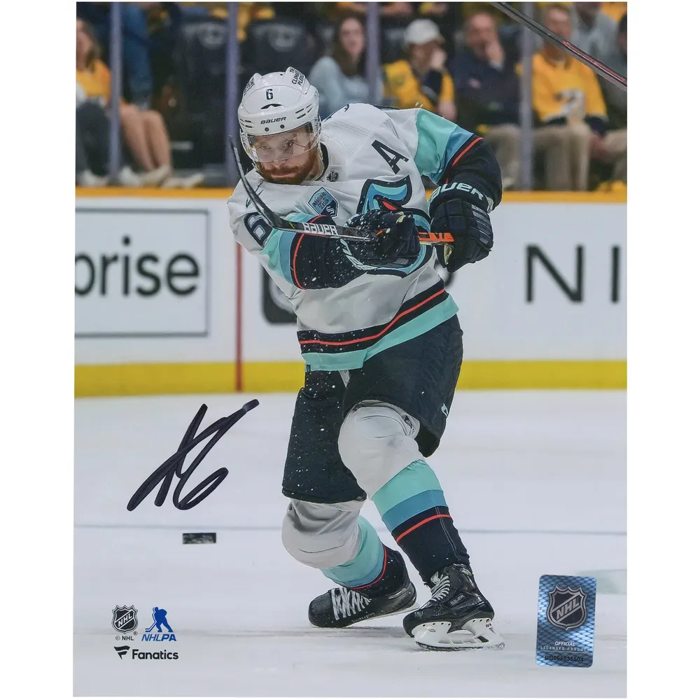 Adam Larsson Seattle Kraken Autographed 8'' x 10'' White Jersey Shooting  Photograph 