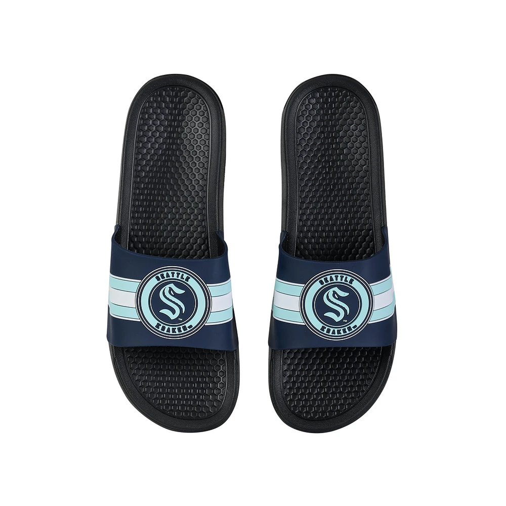 FOCO Seattle Kraken Stripe Raised Slide Sandals