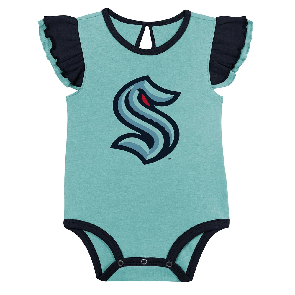 Ensemble de deux bodys d'entraînement Seattle Kraken pour bébé fille, bleu marine/bleu clair