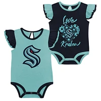 Ensemble de deux bodys d'entraînement Seattle Kraken pour bébé fille, bleu marine/bleu clair