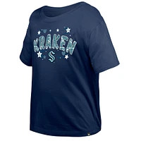 T-shirt à paillettes bleu marine Seattle Kraken Flip pour fille New Era