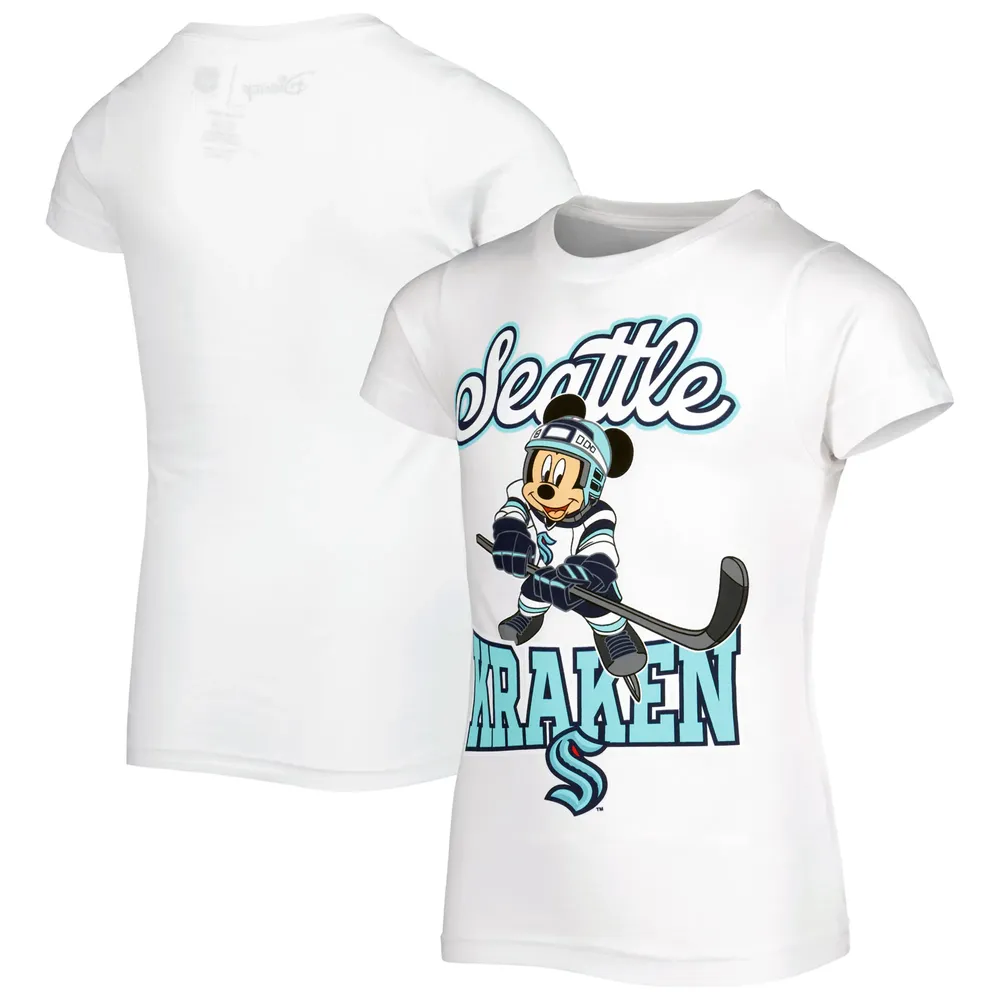 T-shirt blanc Seattle Kraken Mickey Mouse Go Team pour jeune fille