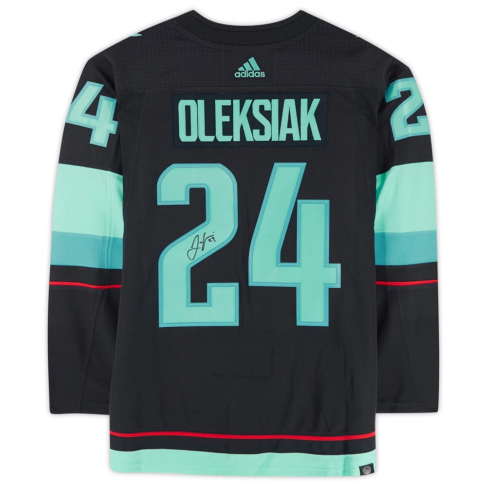 Jamie Oleksiak Deep Sea Blue Seattle Kraken Autographed adidas Authentic Jersey with Inaugural Season Jersey Patch