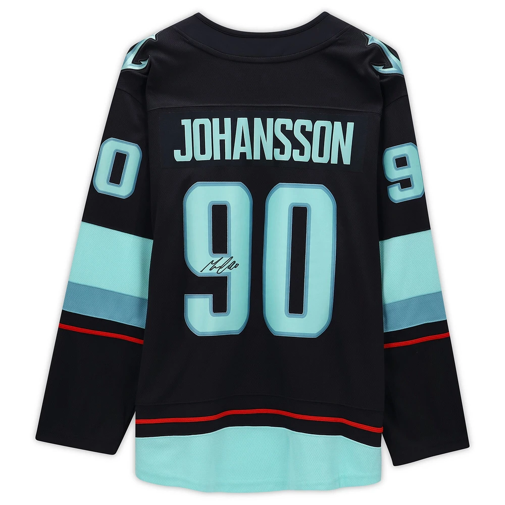 Maillot Fanatics Breakaway autographié par Marcus Johansson Deep Sea Blue Seattle Kraken avec patch de la saison inaugurale