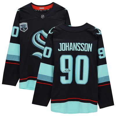 Maillot Fanatics Breakaway autographié par Marcus Johansson Deep Sea Blue Seattle Kraken avec patch de la saison inaugurale
