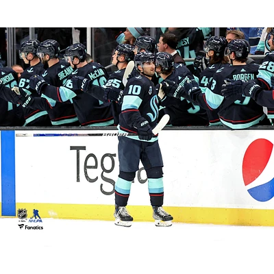 Matty Beniers Seattle Kraken Unsigned Celebrates with Teammates After Scoring Photograph