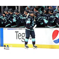 Matty Beniers Seattle Kraken Unsigned Celebrates with Teammates After Scoring Photograph