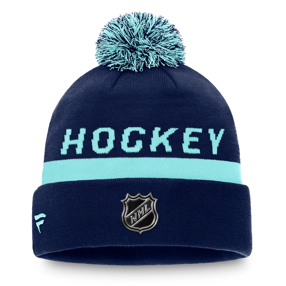 Men's Fanatics Deep Sea Blue Seattle Kraken Authentic Pro Locker Room Cuffed Knit Hat with Pom