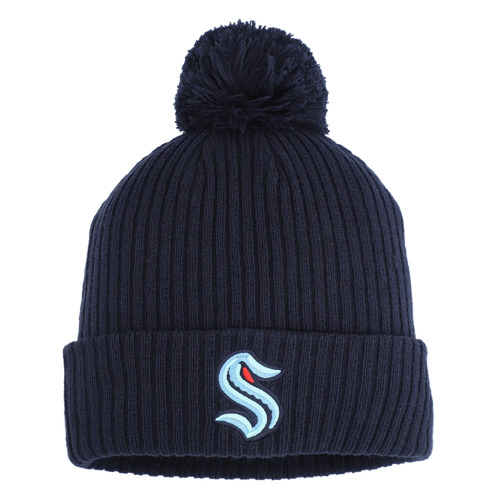 Bonnet en tricot à revers et pompon Seattle Kraken True Navy Fanatics pour homme