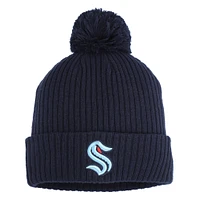 Bonnet en tricot à revers et pompon Seattle Kraken True Navy Fanatics pour homme