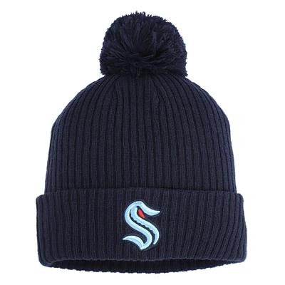 Bonnet en tricot à revers et pompon Seattle Kraken True Navy Fanatics pour homme