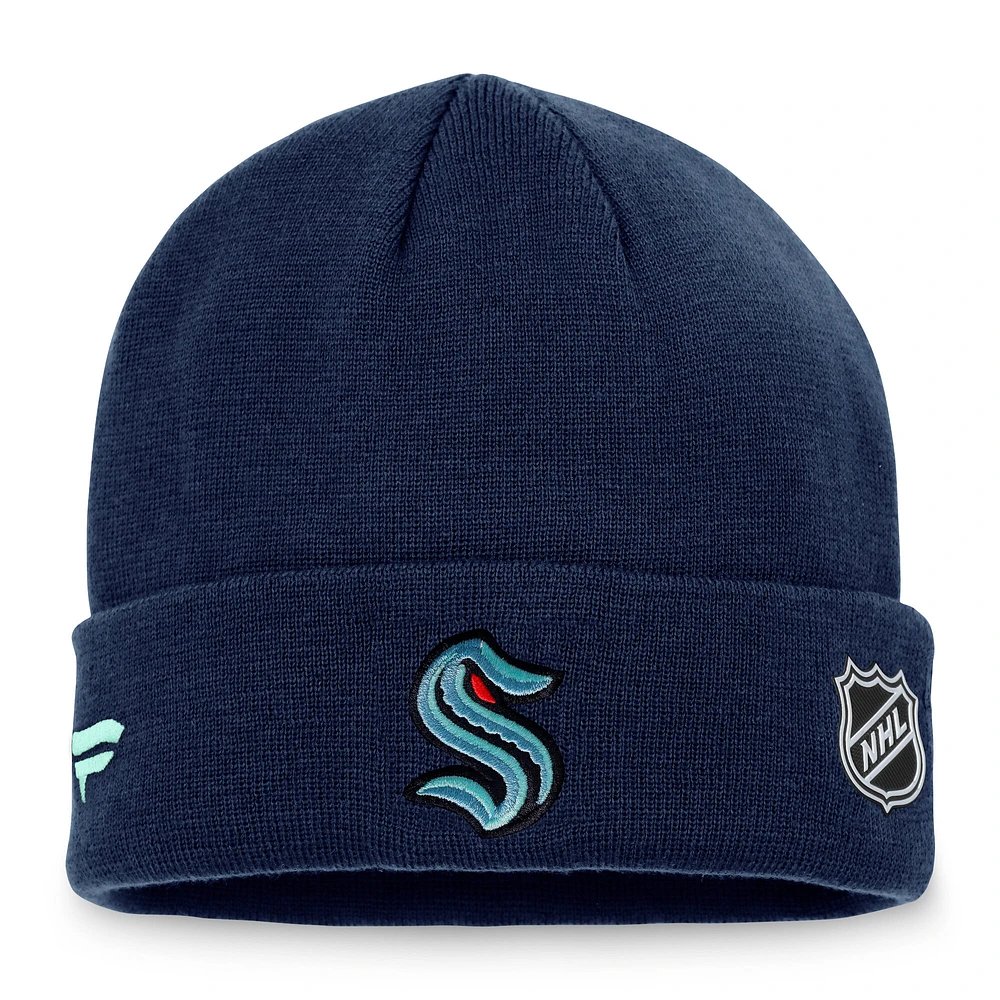 Bonnet tricoté à revers bleu marine Seattle Kraken Game & Train pour homme Fanatics